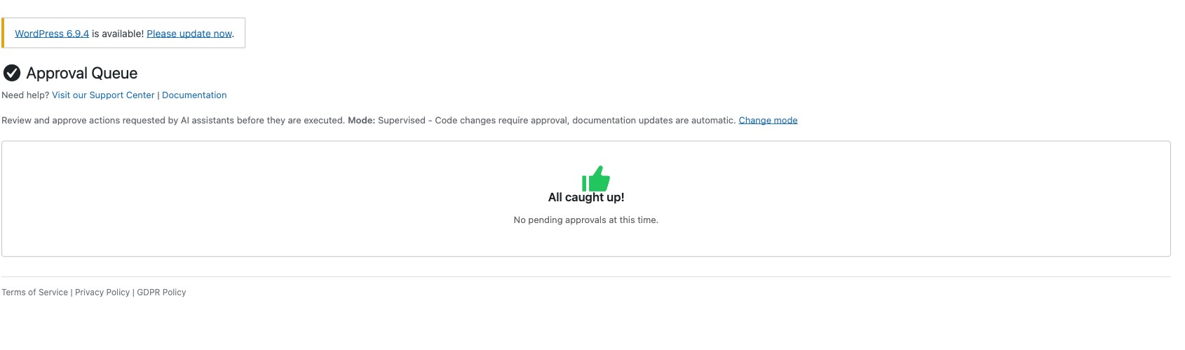 Agent Builder Approval Queue showing pending code proposals awaiting review