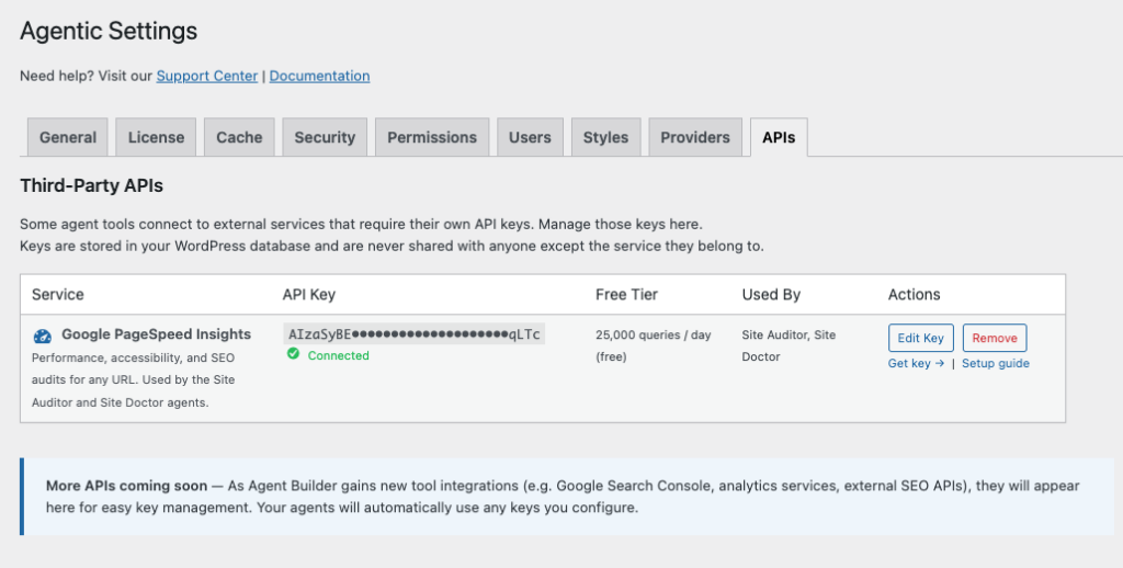 Agent Builder Settings for 3rd party API's