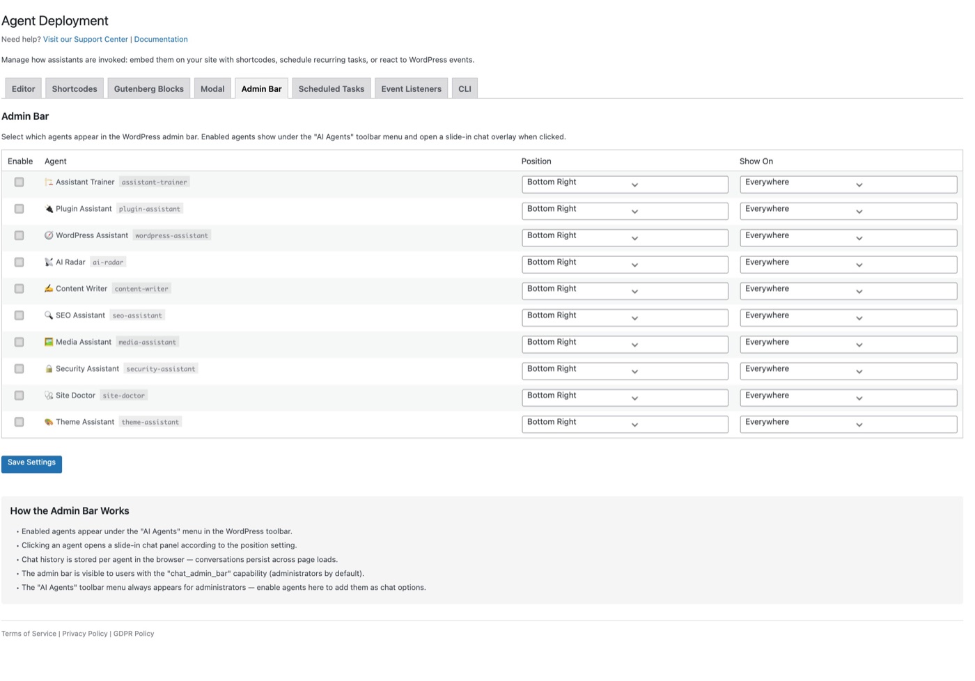 Deploy Admin Bar tab