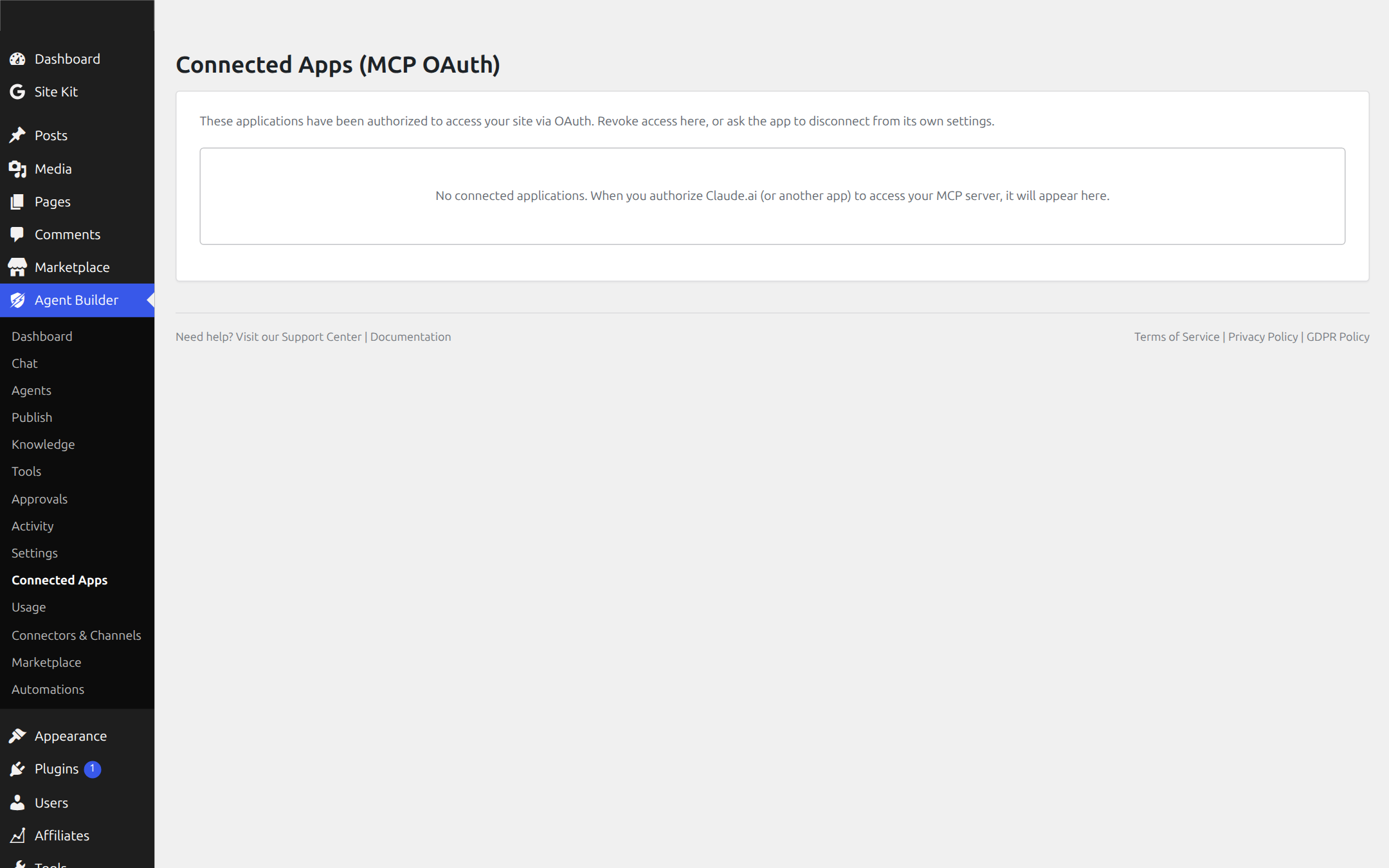 MCP connected apps in Agent Builder — the same capability model exposed to external tools